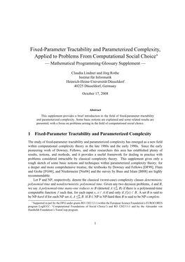 Fixed-Parameter Tractability and Parameterized Complexity, Applied to Problems from Computational Social Choice — Mathematical Programming Glossary Supplement —