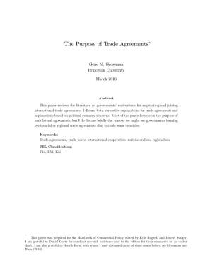 The Purpose of Trade Agreements"