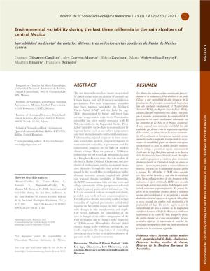 RESUMEN ABSTRACT Environmental Variability During the Last Three Millennia in the Rain Shadows of Central Mexico