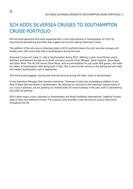 Sch Adds Silversea Cruises to Southampton Cruise Portfolio | 1