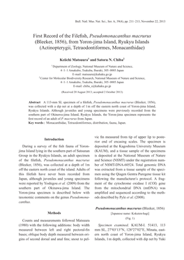 Bleeker, 1856), from Yoron-Jima Island, Ryukyu Islands (Actinopterygii, Tetraodontiformes, Monacanthidae