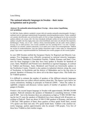 The National Minority Languages in Sweden – Their Status in Legislation and in Practice