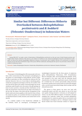 Differences Hitherto Overlooked Between Boleophthalmus Pectinirostris and B. Boddarti (Teleostei: Oxudercinae) in Indonesian Waters