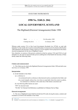 The Highland (Electoral Arrangements) Order 1998