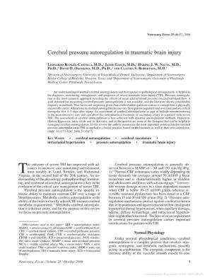 Cerebral Pressure Autoregulation in Traumatic Brain Injury