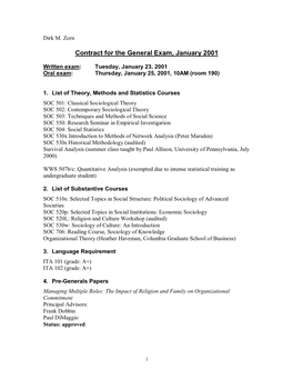 Contract for the General Exam, January 2001