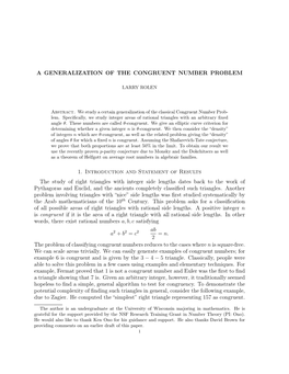 A Generalization of the Congruent Number Problem