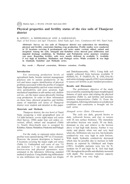 Physical Properties and Fertility Status of the Rice Soils of Thanjavur District