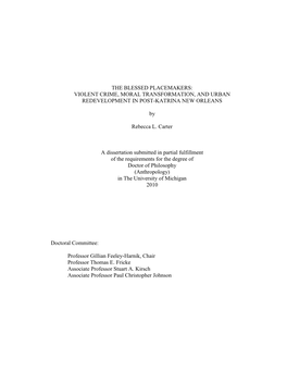 Violent Crime, Moral Transformation, and Urban Redevelopment in Post-Katrina New Orleans