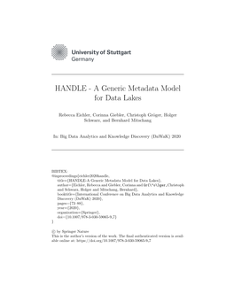 HANDLE - a Generic Metadata Model for Data Lakes