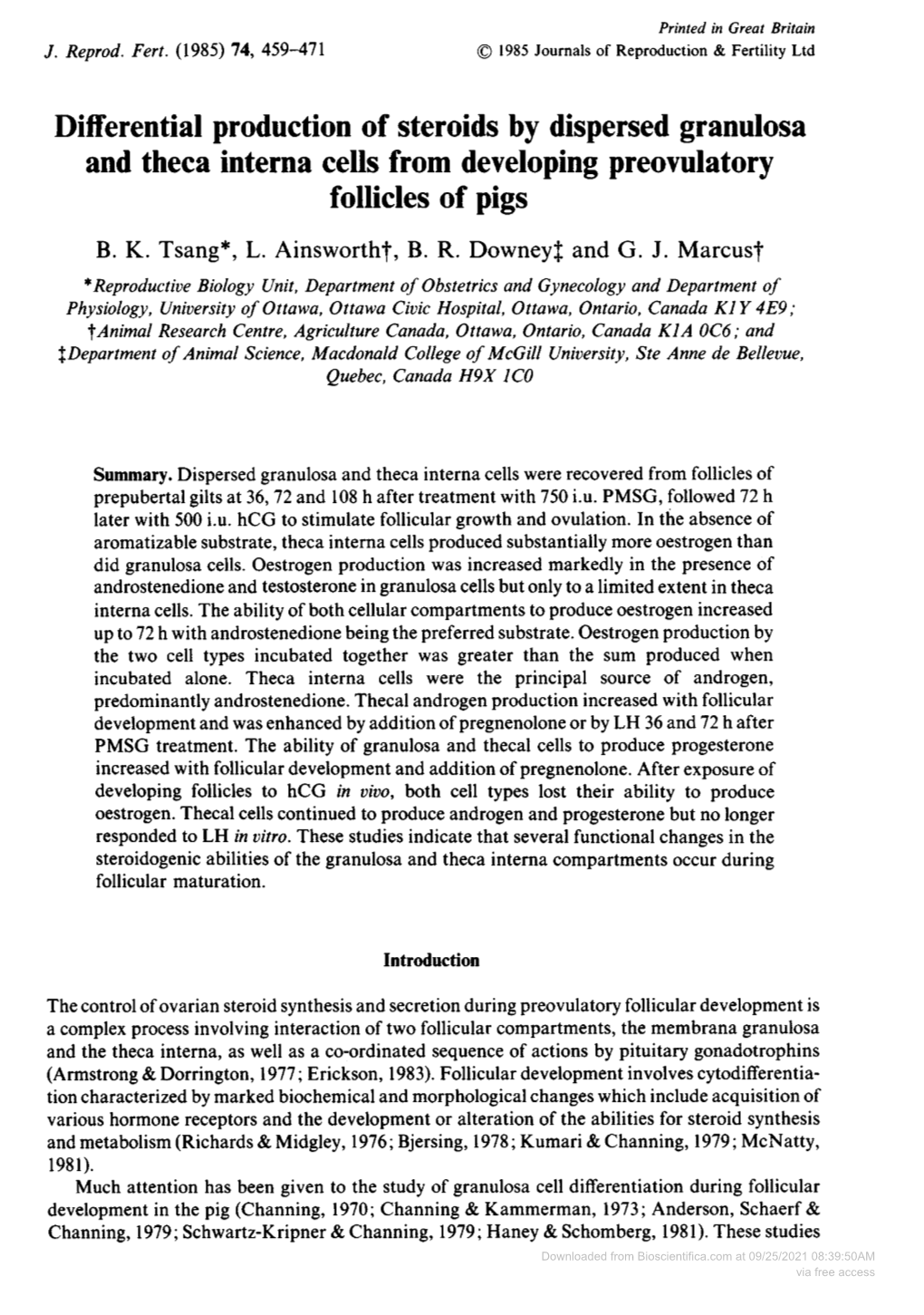 And Theca Interna Cells from Developing Preovulatory Follicles of Pigs B