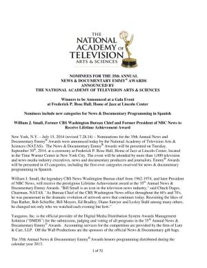 NOMINEES for the 35Th ANNUAL NEWS & DOCUMENTARY EMMY