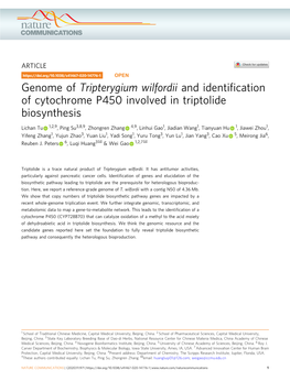 Genome of Tripterygium Wilfordii and Identification of Cytochrome P450 Involved in Triptolide Biosynthesis