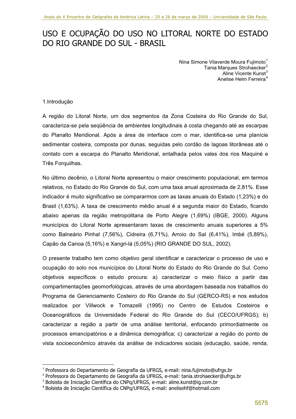 Uso E Ocupação Do Uso No Litoral Norte Do Estado Do Rio Grande Do Sul - Brasil