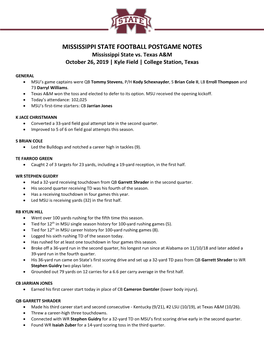 MISSISSIPPI STATE FOOTBALL POSTGAME NOTES Mississippi State Vs
