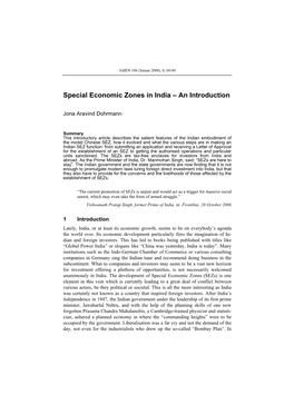 Special Economic Zones in India – an Introduction