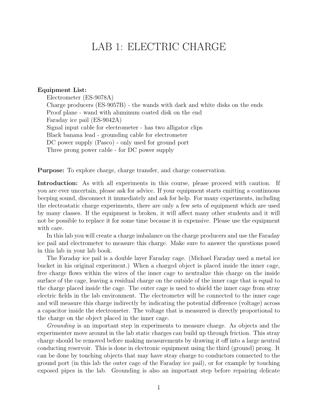 Lab 1: Electric Charge