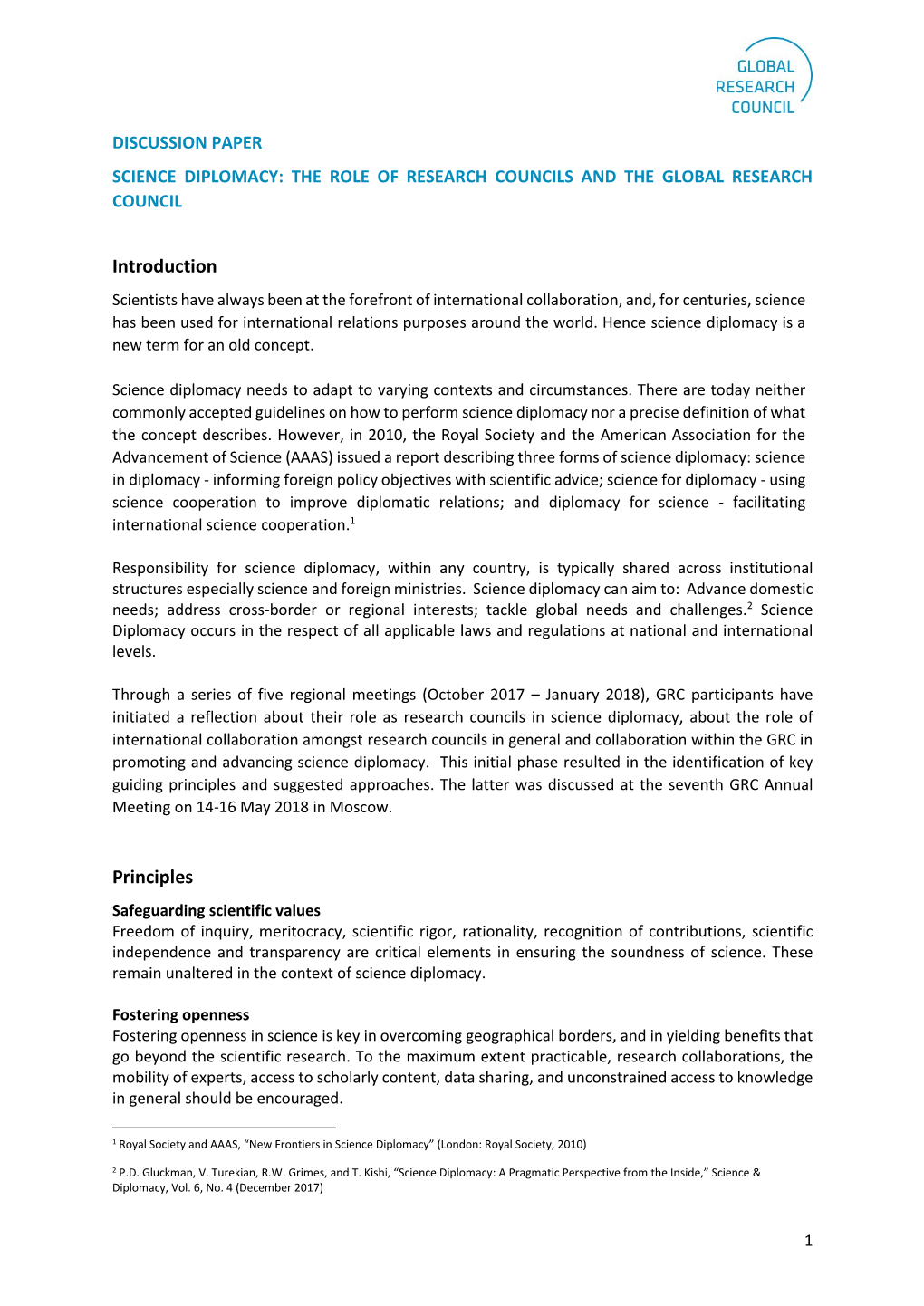 Discussion Paper on Science Diplomacy