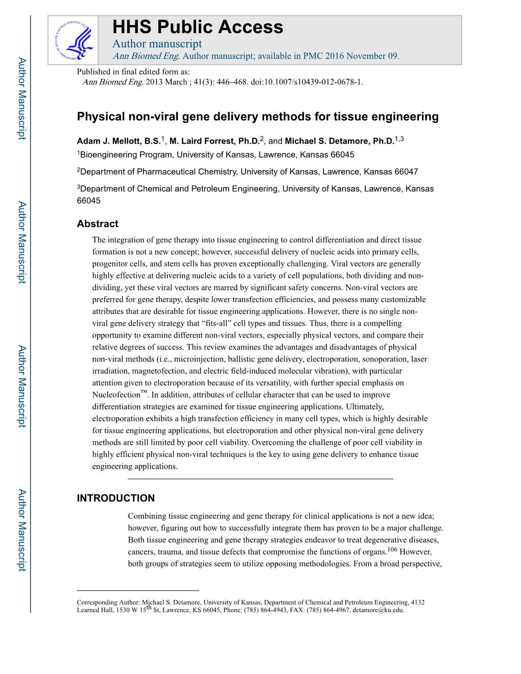 Physical Non-Viral Gene Delivery Methods for Tissue Engineering