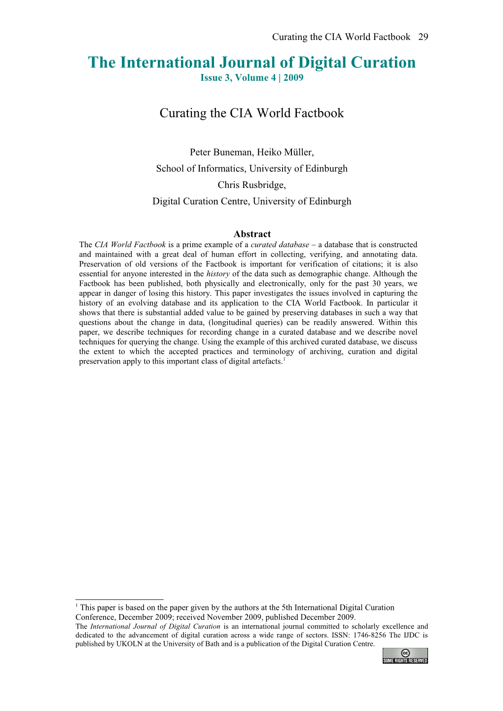 Curating the CIA World Factbook 29 the International Journal of Digital Curation Issue 3, Volume 4 | 2009