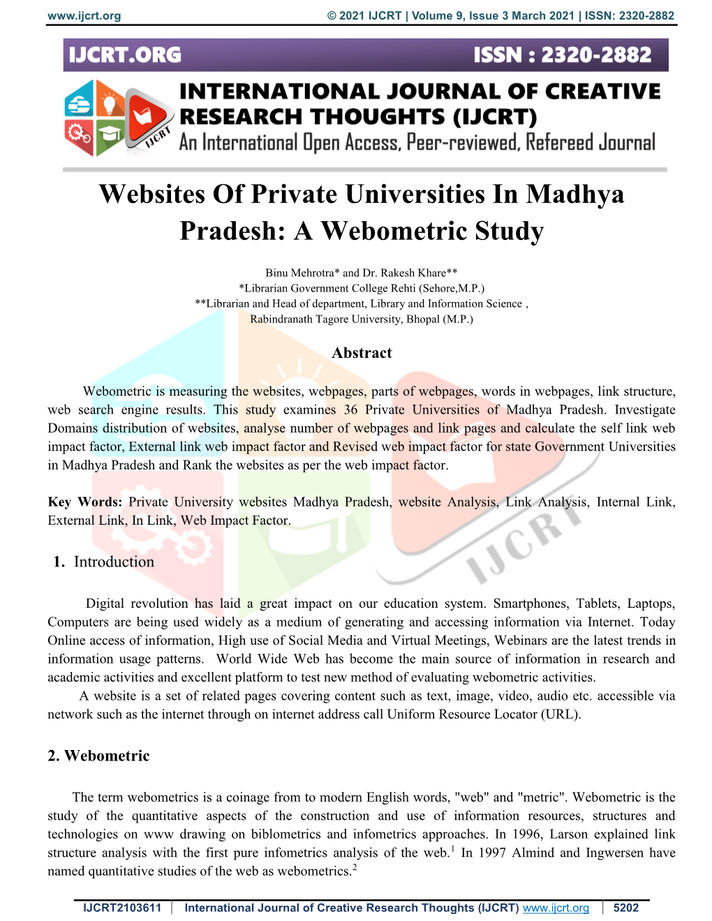 Websites of Private Universities in Madhya Pradesh: a Webometric Study