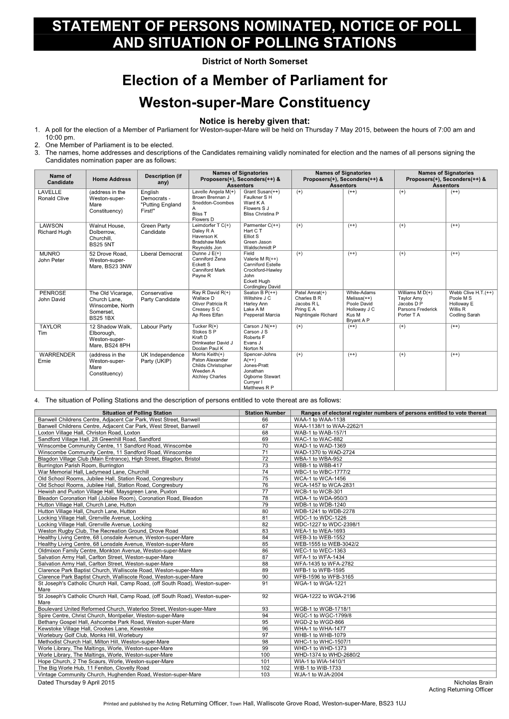 Statement of Persons Nominated & Notice of Poll & Situation of Polling