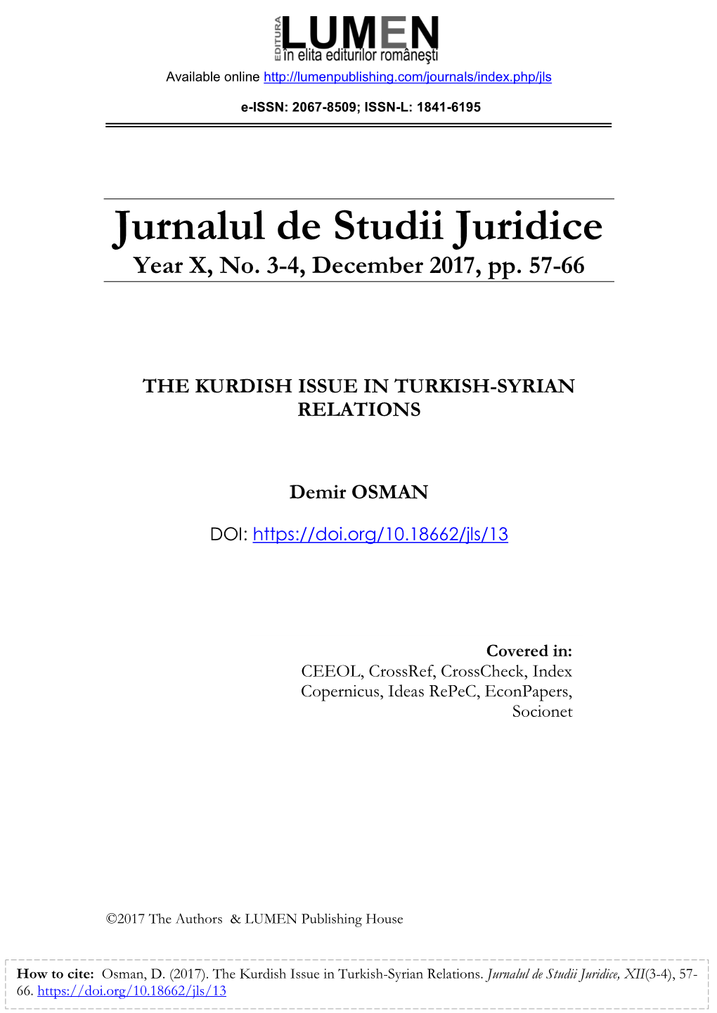 Jurnalul De Studii Juridice Year X, No