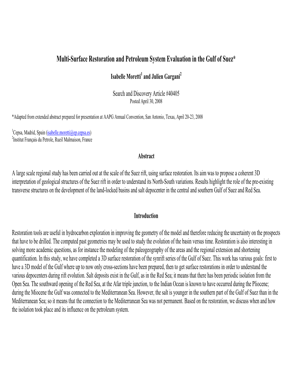 Multi-Surface Restoration and Petroleum System Evaluation in the Gulf of Suez*