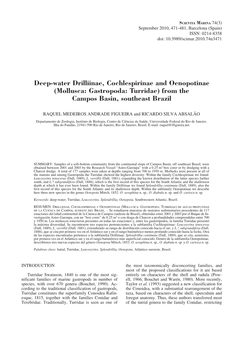 (Mollusca: Gastropoda: Turridae) from the Campos Basin, Southeast Brazil