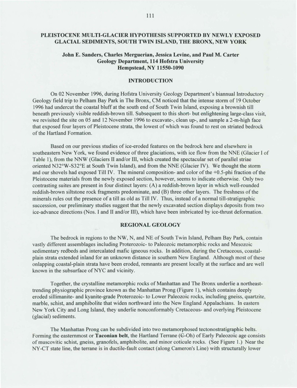 Pleistocene Multi-Glacier Hypothesis Supported by Newly Exposed Glacial Sediments, South Twin Island, the Bronx, New York