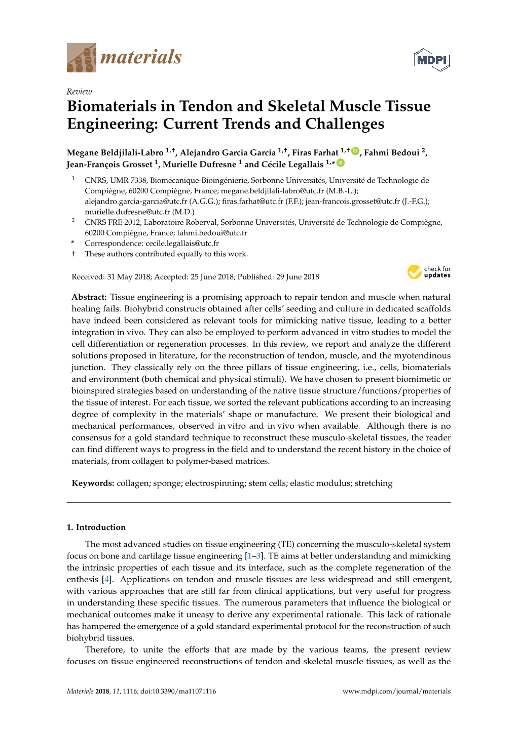 Biomaterials in Tendon and Skeletal Muscle Tissue Engineering: Current Trends and Challenges