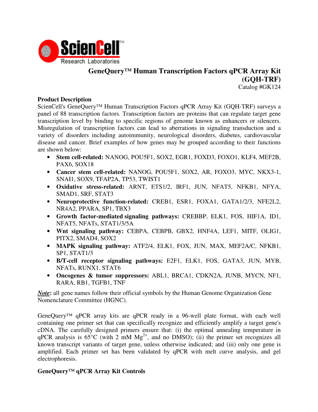 Genequery™ Human Transcription Factors Qpcr Array