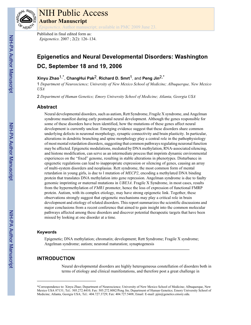 NIH Public Access Author Manuscript Epigenetics