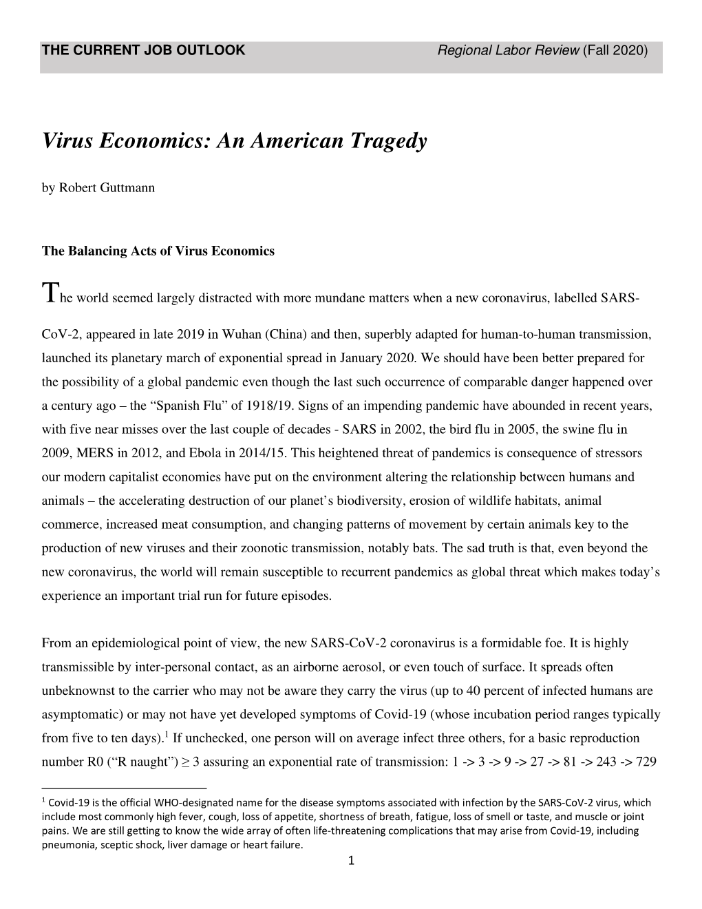 Virus Economics: an American Tragedy, By