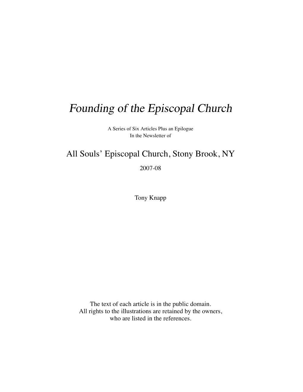 Founding of the Episcopal Church, Title Page