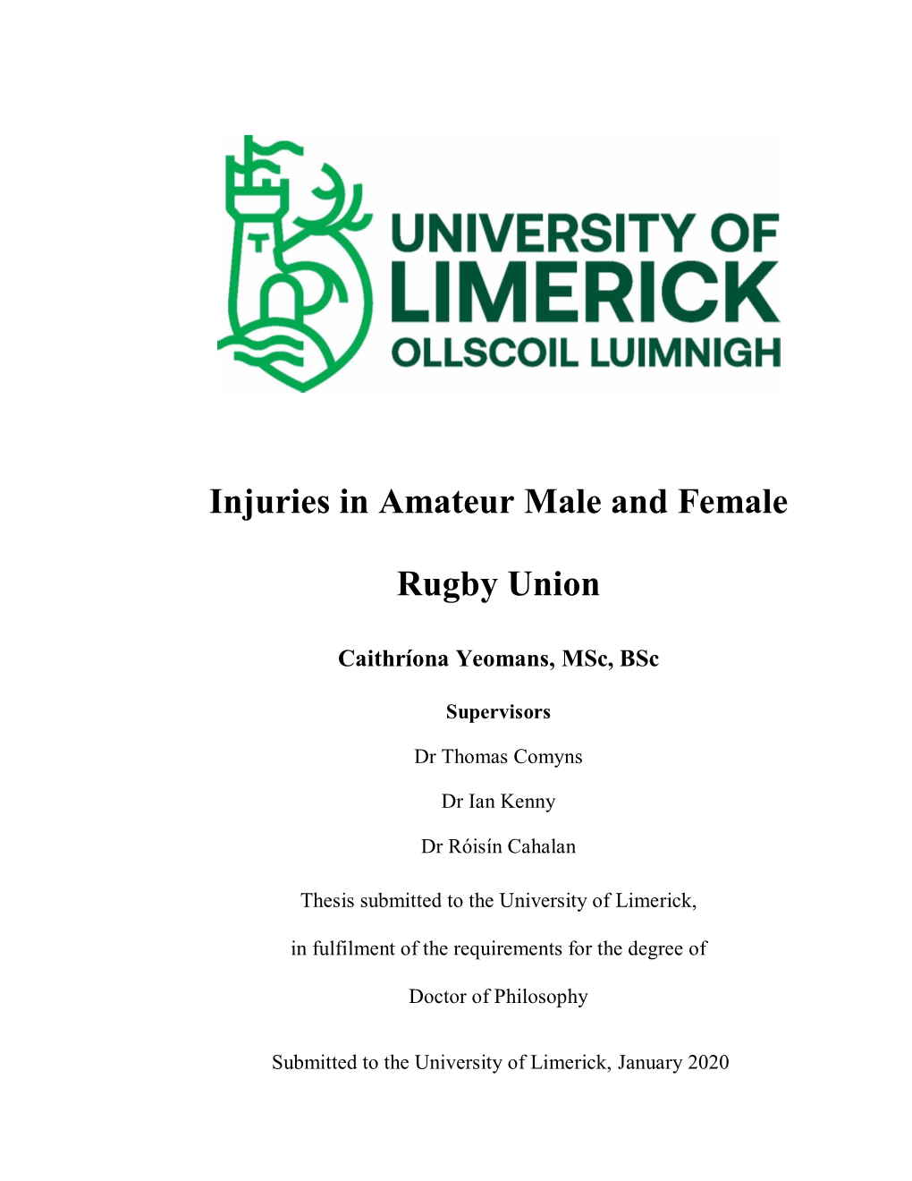 Injuries in Amateur Male and Female Rugby Union