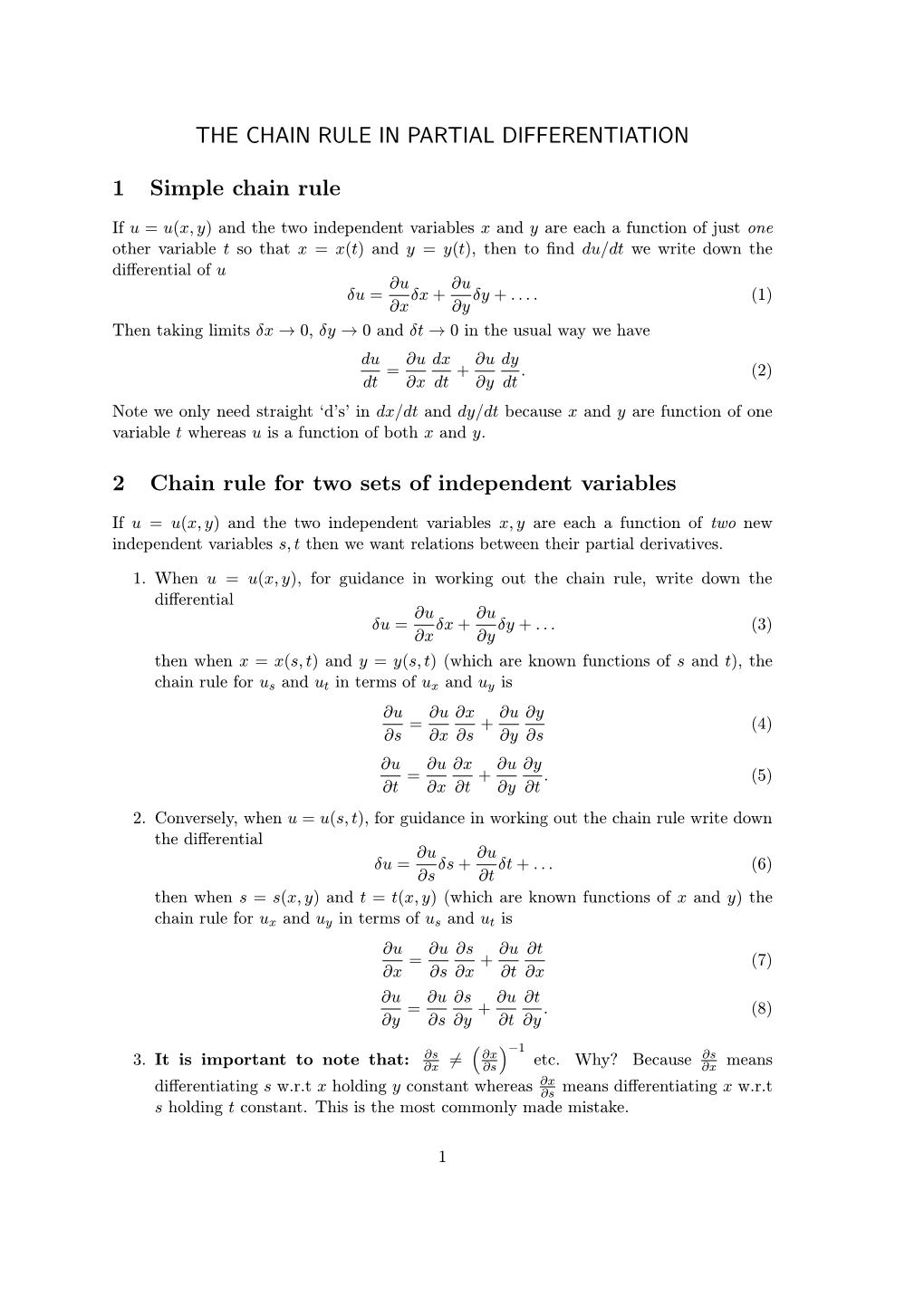 The Chain Rule in Partial Differentiation