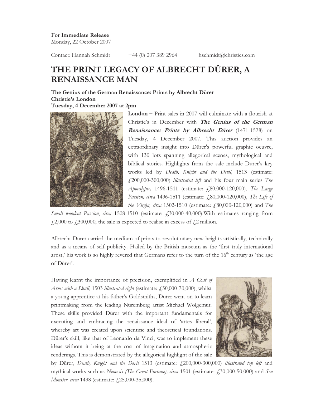 The Print Legacy of Albrecht Dürer, a Renaissance Man