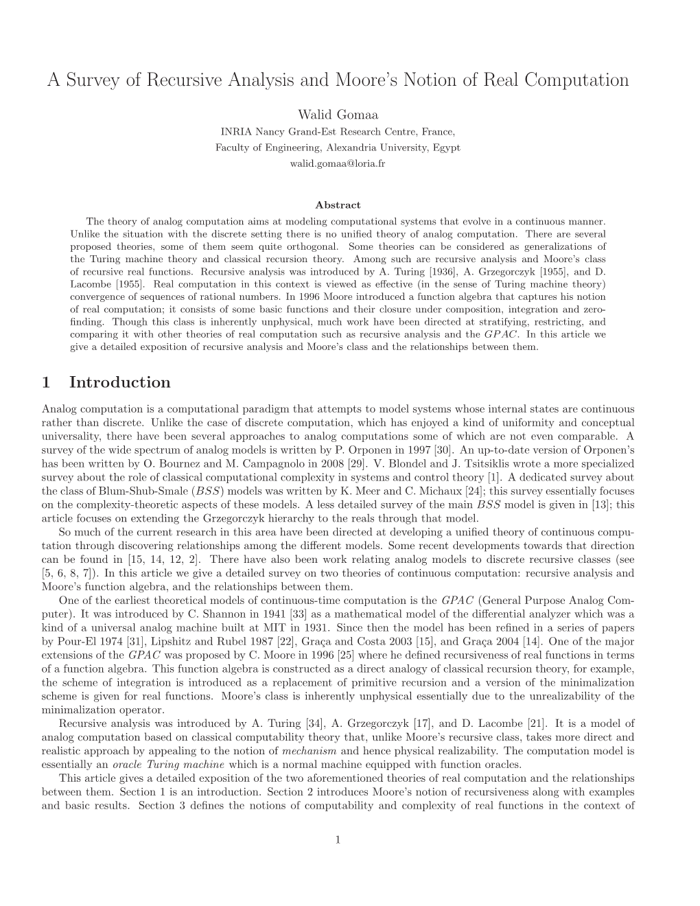 A Survey of Recursive Analysis and Moore's Notion of Real Computation