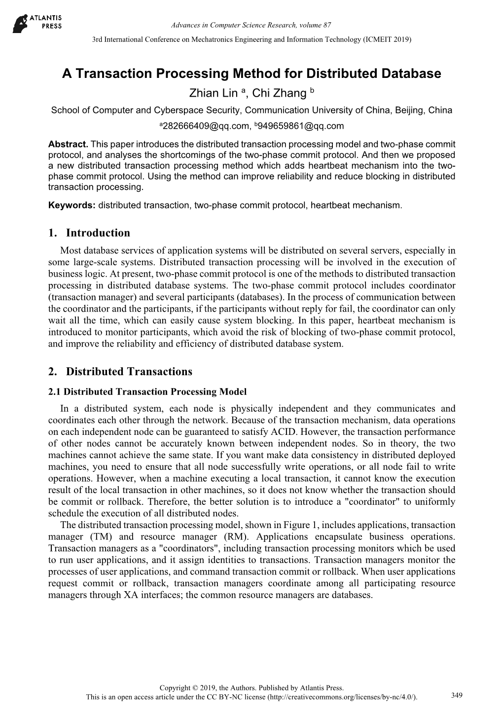 A Transaction Processing Method for Distributed Database