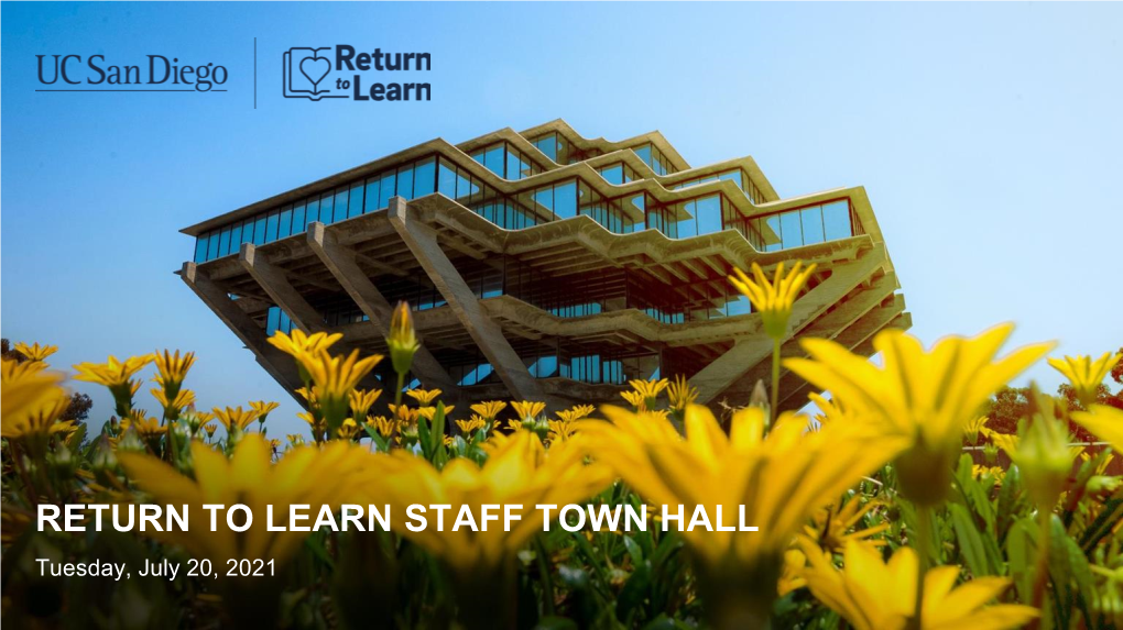 RETURN to LEARN STAFF TOWN HALL Tuesday, July 20, 2021 TODAY’S TOWN HALL IS HOSTED BY