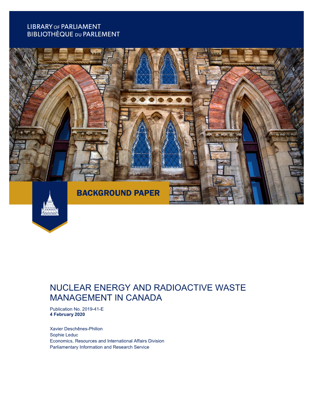 NUCLEAR ENERGY and RADIOACTIVE WASTE MANAGEMENT in CANADA Publication No