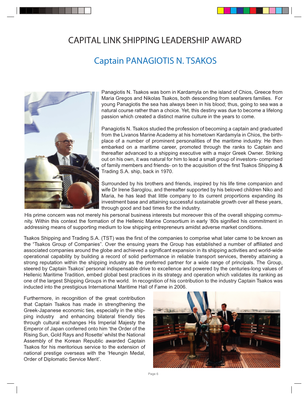 CAPITAL LINK SHIPPING LEADERSHIP AWARD Captain