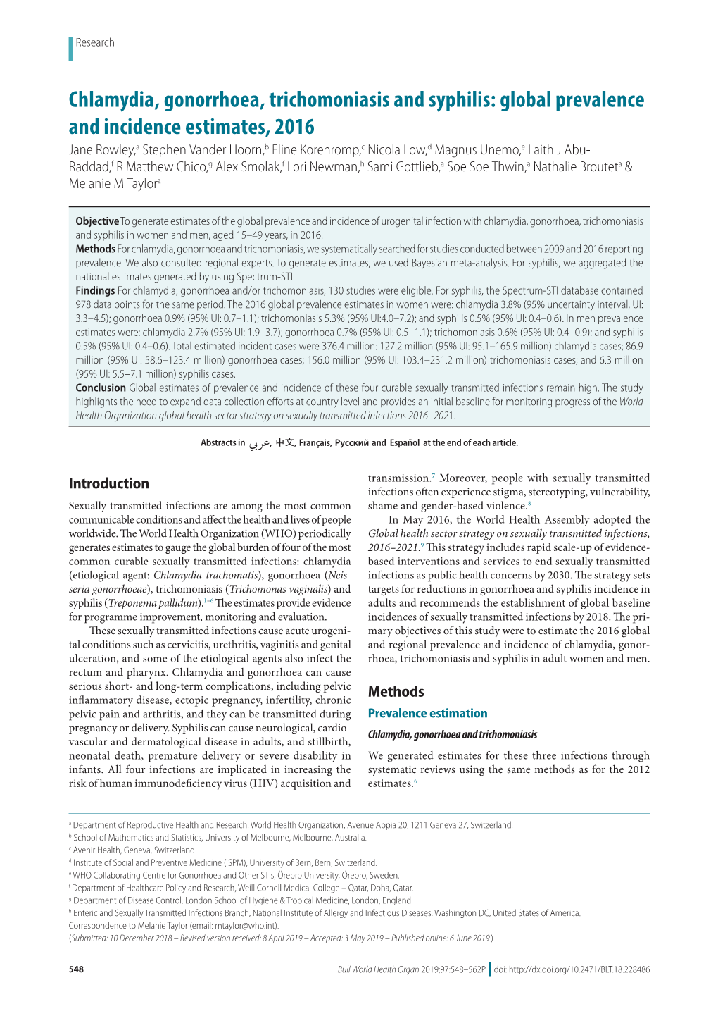 Chlamydia, Gonorrhoea, Trichomoniasis and Syphilis