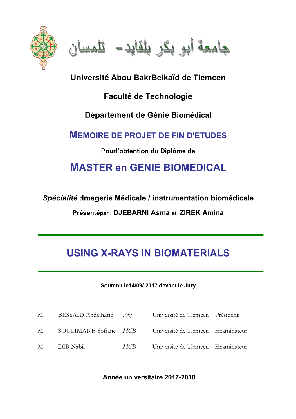 MASTER En GENIE BIOMEDICAL USING X-RAYS in BIOMATERIALS