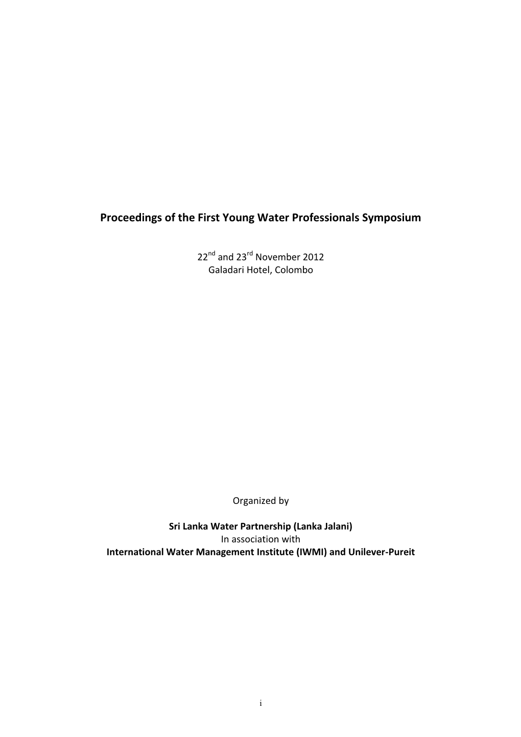 Proceedings of the First Young Water Professionals Symposium