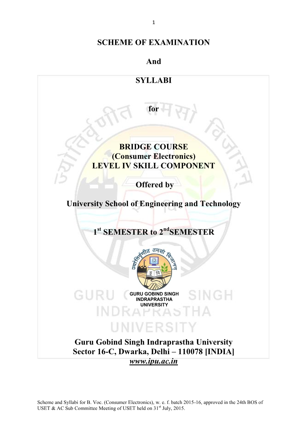 SCHEME of EXAMINATION and SYLLABI for BRIDGE COURSE