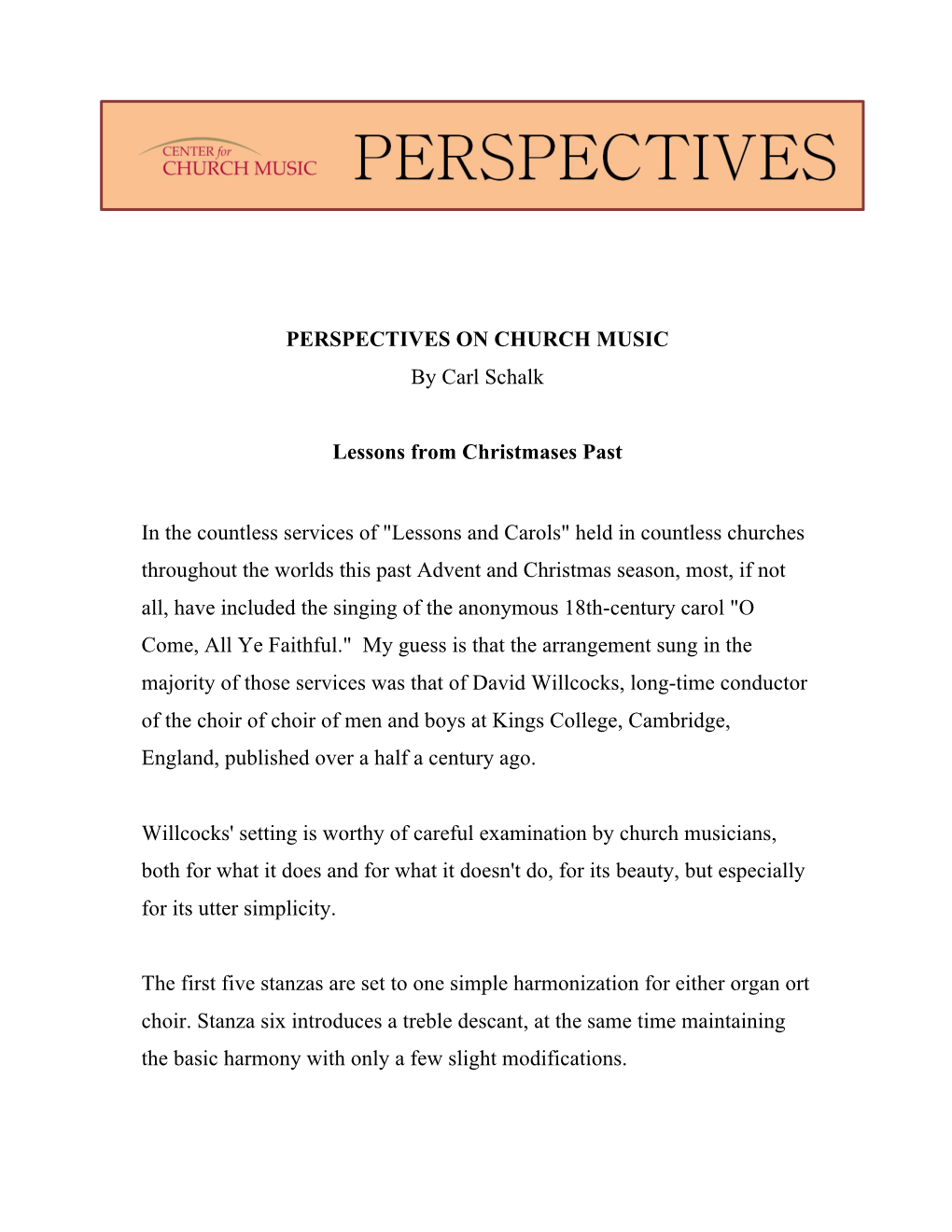 Perspectives on Church Music #5