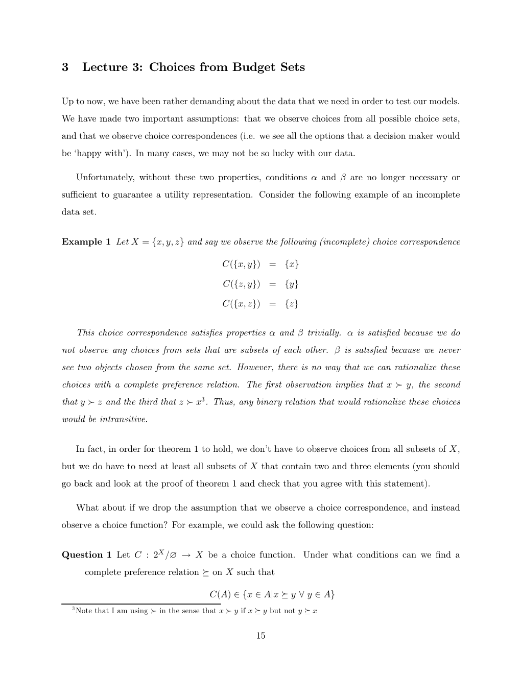 3 Lecture 3: Choices from Budget Sets