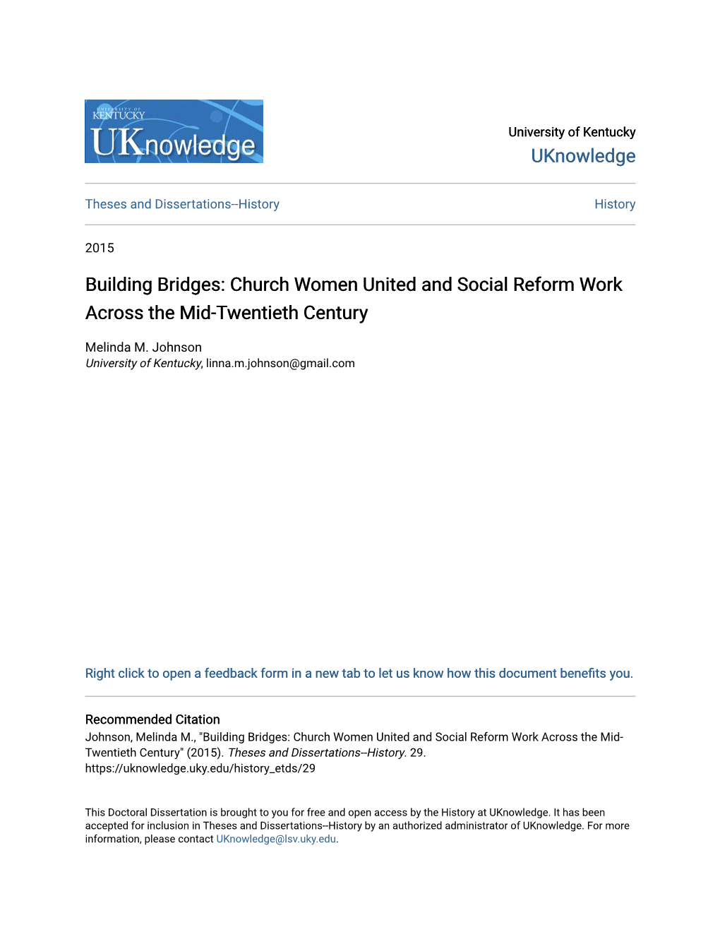 Church Women United and Social Reform Work Across the Mid-Twentieth Century